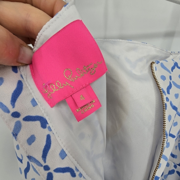 Lilly Pulitzer Sandra Jumpsuit Sea la Vie Size 4 Wide Leg Tie Belt White Blue - Picture 6 of 11